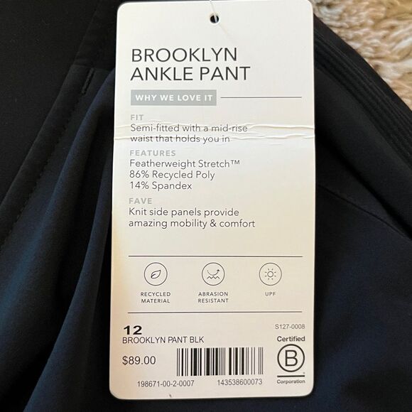 Athleta Brooklyn Mid Rise Ankle Pant Stretch Athleisure Travel New Black Sz 12 - Picture 6 of 15